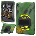 For Amazon Fire HD 8 inch (2017) 360 Degree Rotation PC + Silicone Protective Case with Holder & Hand-strap (Camouflage Green)