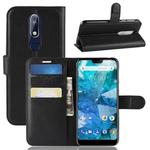 Litchi Texture Horizontal Flip Leather Case for Nokia 7.1, with Wallet & Holder & Card Slots (Black)