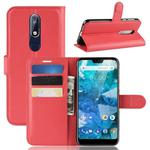 Litchi Texture Horizontal Flip Leather Case for Nokia 7.1, with Wallet & Holder & Card Slots (Red)