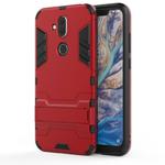 Shockproof PC + TPU Case for Nokia 8.1 / X7, with Holder(Red)