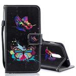 Colored Butterfly Pattern Horizontal Flip Leather Case for OnePlus 6T, with Holder & Card Slots & Wallet