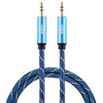 EMK 3.5mm Male to Male Grid Nylon Braided Audio Cable for Speaker / Notebooks / Headphone, Length: 0.5m(Blue)