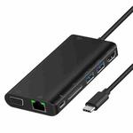 Onten 9591BD 8 in 1 USB-C / Type-C to PD USB-C / Type-C Charging + 100M Ethernet Port + Dual USB 3.0 + HDMI + VGA + SD Card Slot + 3.5mm AUX HUB (Black)