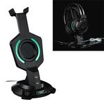 R-008-02 Luminous Integrated Mecha-shaped Headset Holder with Dual USB Ports & Computer Switch