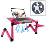 Portable 360 Degree Adjustable Foldable Aluminium Alloy Desk Stand with Cool Fans & Mouse Pad for Laptop / Notebook (Magenta)