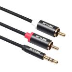 REXLIS 3635 3.5mm Male to Dual RCA Gold-plated Plug Black Cotton Braided Audio Cable for RCA Input Interface Active Speaker, Length: 0.5m