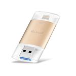 Richwell 3 in 1 16G Type-C + 8 Pin + USB 3.0 Metal Double Cover Push-pull Flash Disk with OTG Function(Gold)