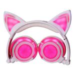 USB Charging Foldable Glowing Cat Ear Headphone Gaming Headset with LED Light & AUX Cable, For iPhone, Galaxy, Huawei, Xiaomi, LG, HTC and Other Smart Phones(Pink)