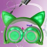 USB Charging Foldable Glowing Cat Ear Headphone Gaming Headset with LED Light & AUX Cable, For iPhone, Galaxy, Huawei, Xiaomi, LG, HTC and Other Smart Phones(Green)