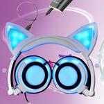 USB Charging Foldable Glowing Cat Ear Headphone Gaming Headset with LED Light & AUX Cable, For iPhone, Galaxy, Huawei, Xiaomi, LG, HTC and Other Smart Phones(White)