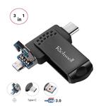 Richwell 3 in 1 128G Type-C + Micro USB + USB 3.0 Metal Flash Disk with OTG Function(Black)