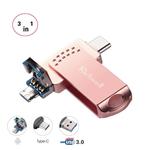 Richwell 3 in 1 128G Type-C + Micro USB + USB 3.0 Metal Flash Disk with OTG Function(Rose Gold)