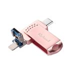 Richwell 16G Type-C + 8 Pin + USB 3.0 Metal Push-pull Flash Disk with OTG Function(Rose Gold)