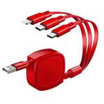 1.2m 3.5A Max 3 in 1 USB to USB-C / Type-C + 8Pin + Micro USB Retractable Charging Cable(Red)