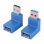 2 PCS L-Shaped USB 3.0 Male to Female 90 Degree Angle Plug Extension Cable Connector Converter Adapter (Blue)