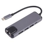 5 in 1 Type-C to HDMI + USB 3.0 + USB 3.0 + Type-C + LAN Card Reader Adapter(Grey)