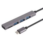T-809B TF Card Reader + 3 x USB 3.0 Ports to USB-C / Type-C HUB Converter, Cable Length: 13cm (Grey)