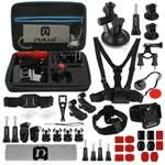 PULUZ 45 in 1 Accessories Ultimate Combo Kits with EVA Case (Chest Strap + Suction Cup Mount + 3-Way Pivot Arms + J-Hook Buckle + Wrist Strap + Helmet Strap + Surface Mounts + Tripod Adapter + Storage Bag + Handlebar Mount + Wrench) for GoPro Hero11 Black / HERO10 Black / GoPro HERO9 Black / HERO8 Black / HERO7 /6 /5 /5 Session /4 Session /4 /3+ /3 /2 /1, DJI Osmo Action and Other Action Cameras