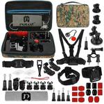 PULUZ 45 in 1 Accessories Ultimate Combo Kits with Camouflage EVA Case (Chest Strap + Suction Cup Mount + 3-Way Pivot Arms + J-Hook Buckle + Wrist Strap + Helmet Strap + Surface Mounts + Tripod Adapter + Storage Bag + Handlebar Mount + Wrench) for GoPro Hero11 Black / HERO10 Black / GoPro HERO9 Black / HERO8 Black / HERO7 /6 /5 /5 Session /4 Session /4 /3+ /3 /2 /1, DJI Osmo Action and Other Action Cameras