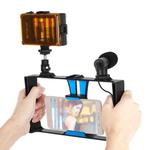 PULUZ 3 in 1 Vlogging Live Broadcast LED Selfie Light Smartphone Video Rig Kits with Microphone + Cold Shoe Tripod Head for iPhone, Galaxy, Huawei, Xiaomi, HTC, LG, Google, and Other Smartphones(Blue)