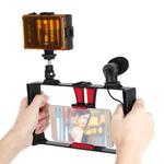 PULUZ 3 in 1 Vlogging Live Broadcast LED Selfie Light Smartphone Video Rig Kits with Microphone + Cold Shoe Tripod Head for iPhone, Galaxy, Huawei, Xiaomi, HTC, LG, Google, and Other Smartphones(Red)
