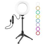 PULUZ 6.2 inch 16cm USB 10 Modes 8 Colors RGBW Dimmable LED Ring Vlogging Photography Video Lights + Desktop Tripod Mount with Cold Shoe Tripod Ball Head(Black)