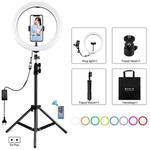 PULUZ 11.8 inch 30cm RGB Light 1.1m Tripod Mount Dimmable LED Ring Vlogging Selfie Photography Video Lights Live Broadcast Kits with Cold Shoe Tripod Ball Head & Phone Clamp(EU Plug)