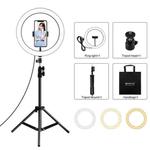 PULUZ 11.8 inch 30cm Light + 1.1m Tripod Mount 3 Modes Dimmable LED Ring Vlogging Video Light Live Broadcast Kits with Cold Shoe Tripod Ball Head & Phone Clamp(Black)