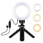 PULUZ 4.7 inch 12cm USB 3 Modes Dimmable LED Ring Vlogging Photography Video Lights + Pocket Tripod Mount Kit with Cold Shoe Tripod Ball Head(Black)