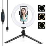 PULUZ 7.9 inch 20cm Light + Desktop Tripod Mount USB 3 Modes Dimmable Dual Color Temperature LED Curved Light Ring Vlogging Selfie Beauty Photography Video Lights with Phone Clamp(Black)