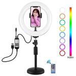 PULUZ 7.9 inch 20cm RGBW Light + Round Base Desktop Mount Dimmable LED Dual Color Temperature LED Curved Light Ring Vlogging Selfie Photography Video Lights with Phone Clamp(Black)