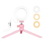 PULUZ 4.7 inch 12cm Light + Desktop Tripod Mount USB 3 Modes Dimmable LED Ring Vlogging Selfie Photography Video Lights with Cold Shoe Tripod Ball Head (Pink)