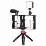 PULUZ 4 in 1 Vlogging Live Broadcast LED Selfie Fill Light Smartphone Video Rig Kits with Microphone + Tripod Mount + Cold Shoe Tripod Head for iPhone, Galaxy, Huawei, Xiaomi, HTC, LG, Google, and Other Smartphones(Red)