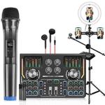 PULUZ Microphone Live Sound Card Kit with 1.6m Stand Selfie Ring Light, Chinese Version(Black)
