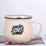 Alphabet Printed Ceramics Big Belly Mug Water Cup Print On Your Demand (Beige White)