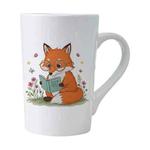 Reading Fox Printed Conical White Ceramics Mug Water Cup Print On Your Demand