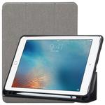 Cloth Texture Pattern Case for iPad 9.7 (2018) & iPad 9.7 inch (2017), with Three-folding Holder & Pen Slots(Grey)