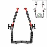 PULUZ Dual Handle Aluminium Tray Stabilizer with 2 x Dual Ball Aluminum Alloy Clamp & 2 x 7 inch Floating Arm for Underwater Camera Housings(Red)