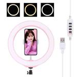 PULUZ 10.2 inch 26cm USB 3 Modes Dimmable LED Ring Vlogging Selfie Beauty Photography Video Lights with Tripod Ball Head & Phone Clamp(Pink)