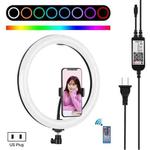 PULUZ 11.8 inch 30cm RGB Dimmable LED Ring Vlogging Selfie Photography Video Lights with Cold Shoe Tripod Ball Head & Phone Clamp (Black)(US Plug)