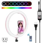 PULUZ 11.8 inch 30cm RGB Dimmable LED Ring Vlogging Selfie Photography Video Lights with Cold Shoe Tripod Ball Head & Phone Clamp (Pink)(US Plug)