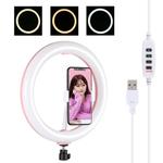PULUZ 10.2 inch 26cm USB 3 Modes Dimmable Dual Color Temperature LED Curved Diffuse Light Ring Vlogging Selfie Photography Video Lights with Phone Clamp(Pink)