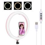 PULUZ 11.8 inch 30cm USB 3 Modes Dimmable Dual Color Temperature LED Curved Diffuse Light Ring Vlogging Selfie Photography Video Lights with Phone Clamp(Pink)