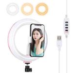 PULUZ 7.9 inch 20cm USB 3 Modes Dimmable Dual Color Temperature LED Curved Light Ring Vlogging Selfie Photography Video Lights with Phone Clamp(Pink)