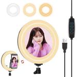 PULUZ 7.9 inch 20cm USB 3 Modes Dimmable Dual Color Temperature LED Curved Light Ring Vlogging Selfie Photography Video Lights with Mirror(Black)
