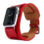 Kakapi for Apple Watch 42mm Bracelet Style Metal Buckle Cowhide Leather Watch Band with Connector(Red)