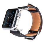 Kakapi for Apple Watch 38mm Metal Buckle Cowhide Leather Watch Band with Connector(Black)
