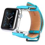 Kakapi for Apple Watch 38mm Metal Buckle Cowhide Leather Watch Band with Connector(Blue)