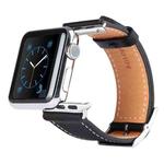 Kakapi for Apple Watch 38mm Metal Buckle Cowhide Leather Watch Band with Connector(Black)