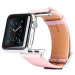 Kakapi for Apple Watch 38mm Metal Buckle Cowhide Leather Watch Band with Connector(Pink)